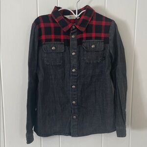 Eleven Paris Gray Denim Shirt with Red Flannel